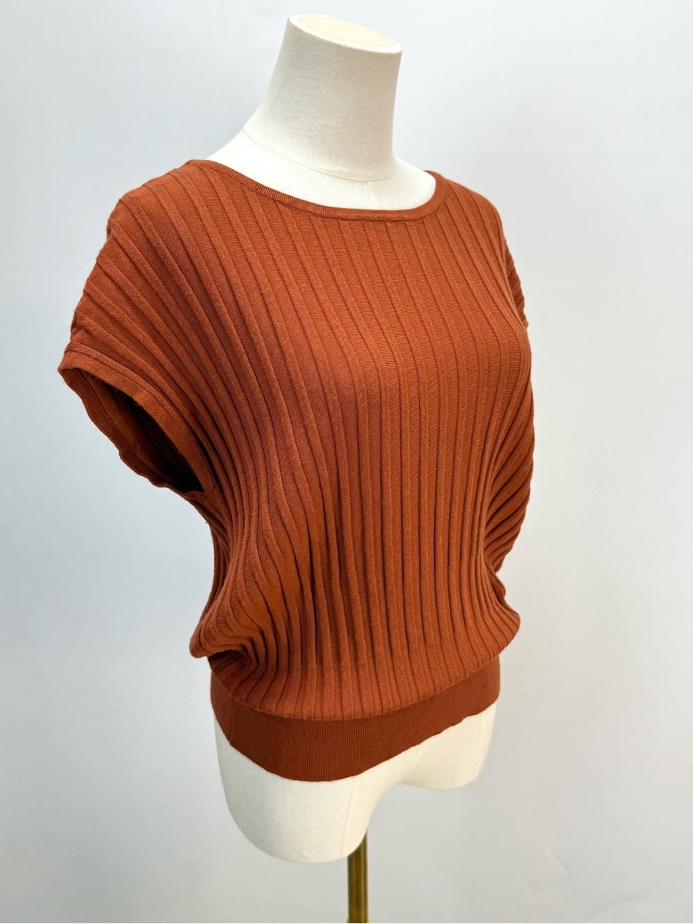 LASCANA Rust Ribbed Short Sleeve Sweater size 6 - Picture 7 of 13